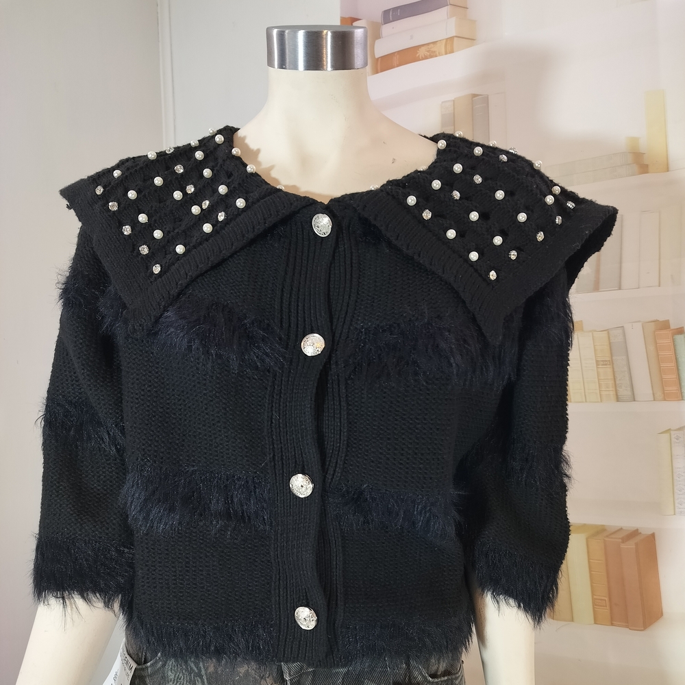Cardigan Women's Black  with Pearls and Rhinestones
